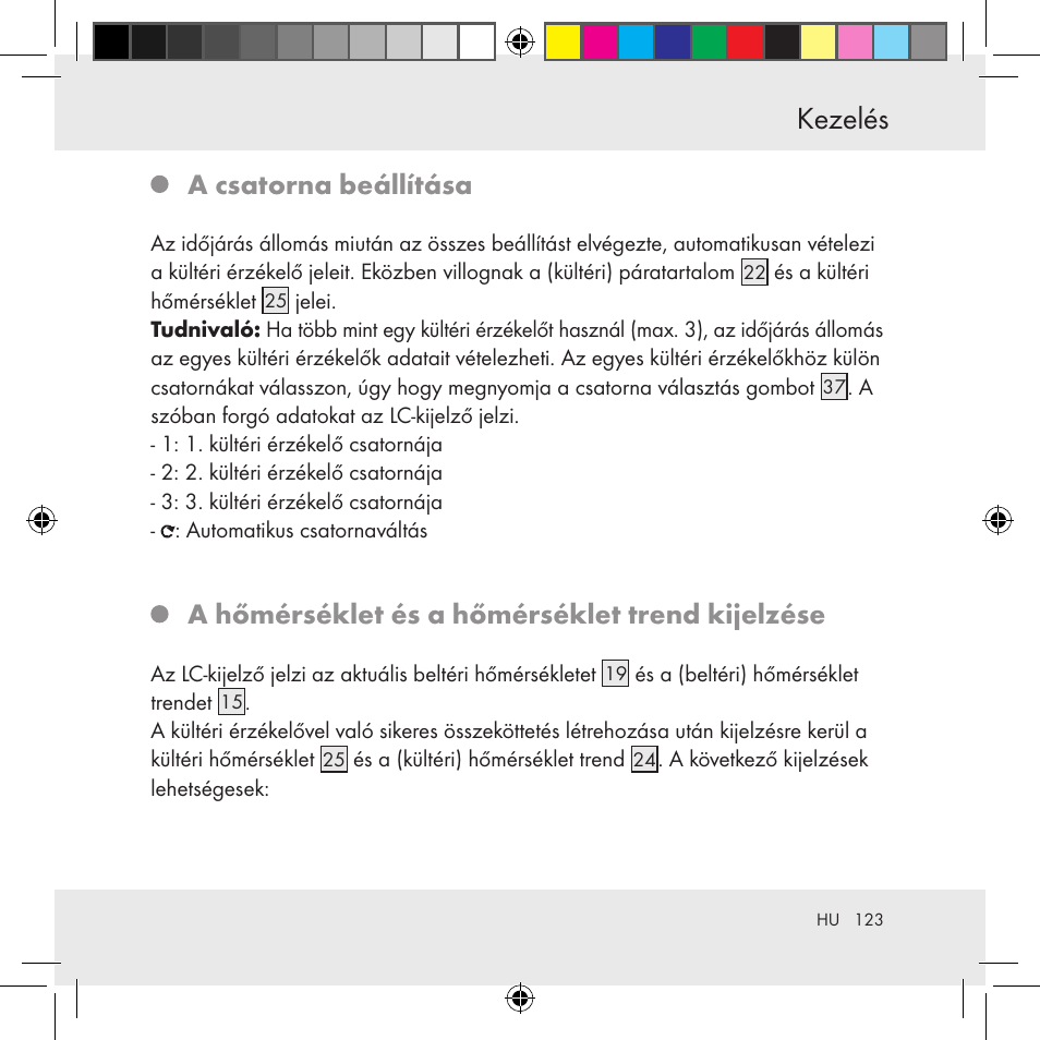 Kezelés, A csatorna beállítása, A hőmérséklet és a hőmérséklet trend kijelzése | Auriol Z31130 User Manual | Page 123 / 297