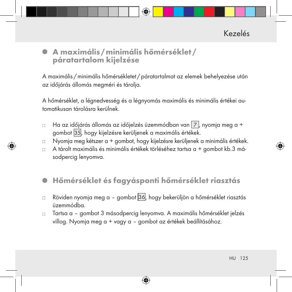 Kezelés, Hőmérséklet és fagyásponti hőmérséklet riasztás | Auriol Z31130 User Manual | Page 125 / 297