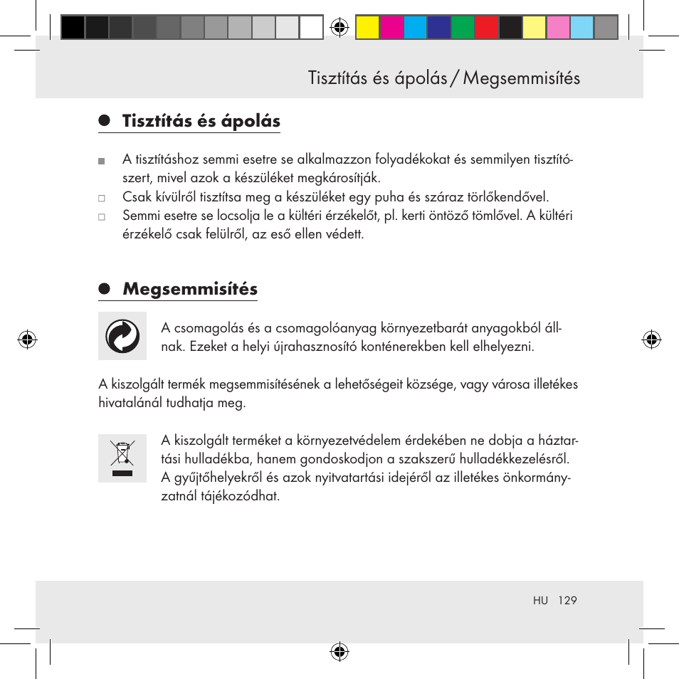 Tisztítás és ápolás, Megsemmisítés | Auriol Z31130 User Manual | Page 129 / 297