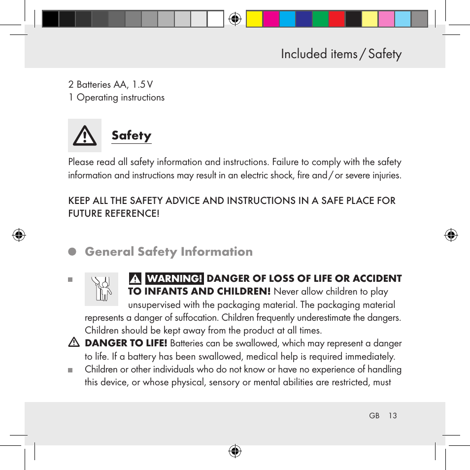 Included items / safety, Technical data / included items, Safety | General safety information | Auriol Z31130 User Manual | Page 13 / 297