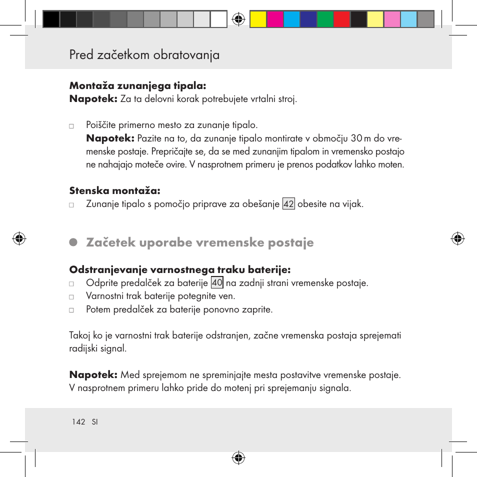 Pred začetkom obratovanja, Začetek uporabe vremenske postaje | Auriol Z31130 User Manual | Page 142 / 297