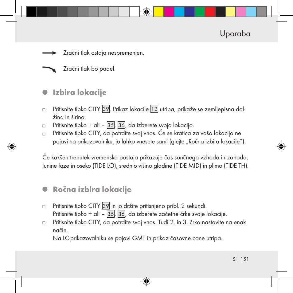 Uporaba, Izbira lokacije, Ročna izbira lokacije | Auriol Z31130 User Manual | Page 151 / 297