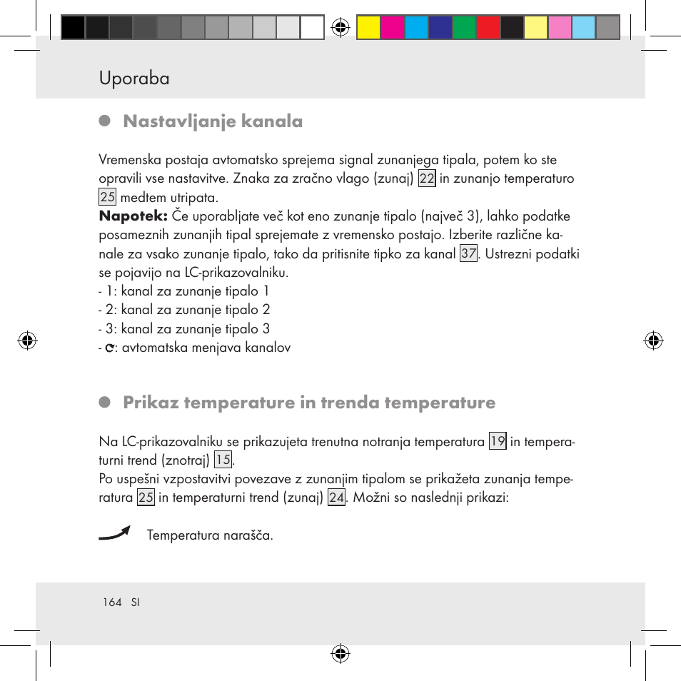 Uporaba, Nastavljanje kanala, Prikaz temperature in trenda temperature | Auriol Z31130 User Manual | Page 164 / 297