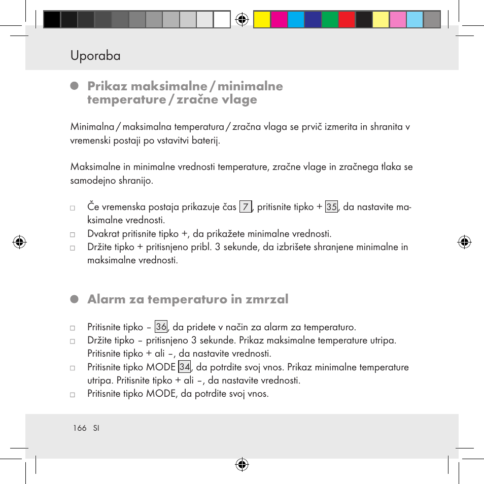 Uporaba, Alarm za temperaturo in zmrzal | Auriol Z31130 User Manual | Page 166 / 297