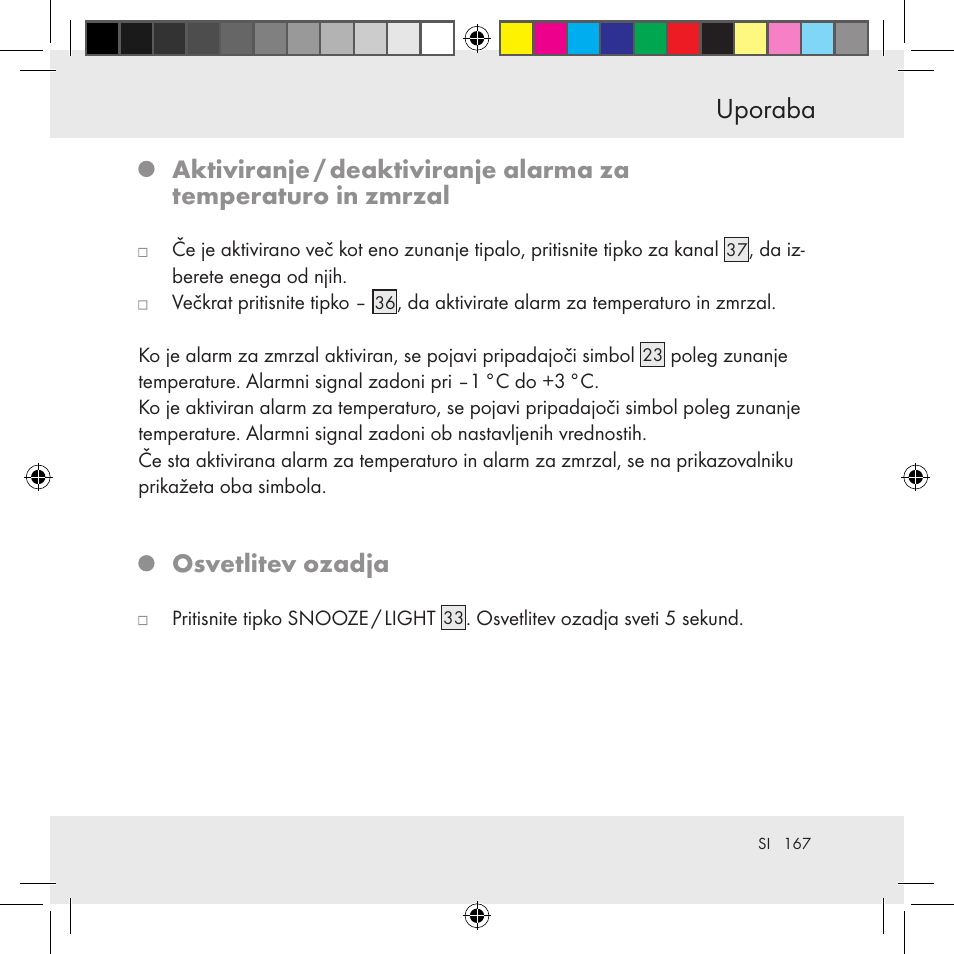 Uporaba, Osvetlitev ozadja | Auriol Z31130 User Manual | Page 167 / 297