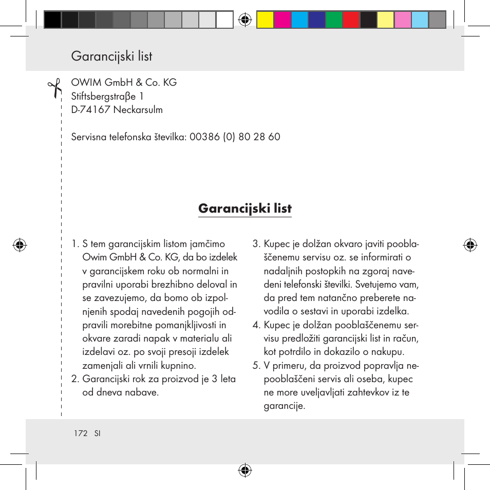 Garancijski list | Auriol Z31130 User Manual | Page 172 / 297