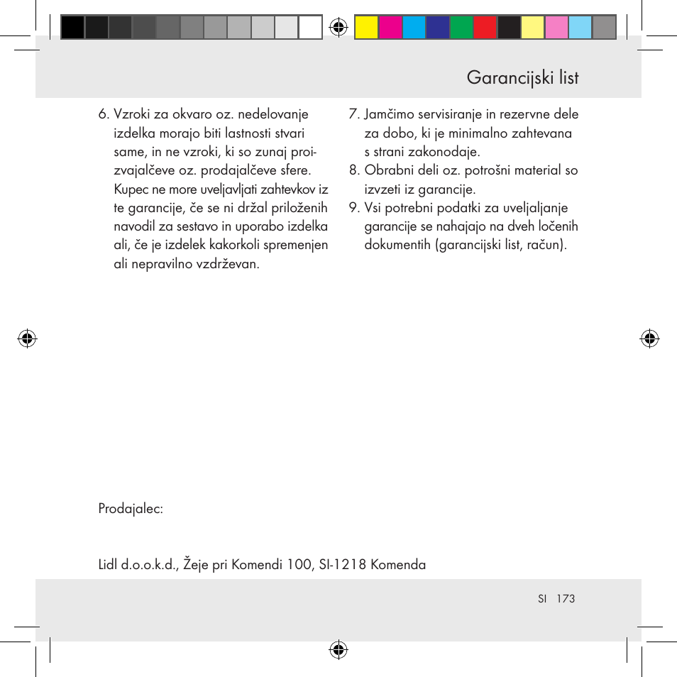 Garancijski list | Auriol Z31130 User Manual | Page 173 / 297