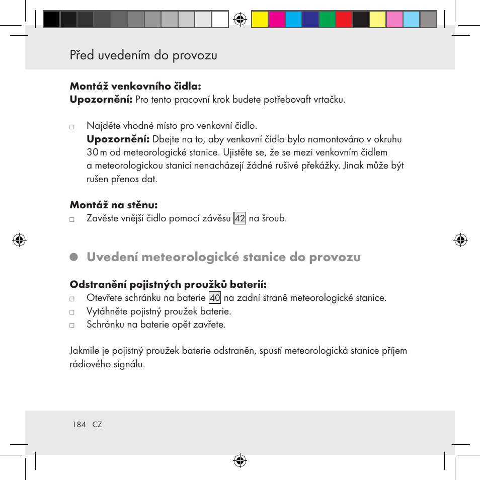 Před uvedením do provozu, Uvedení meteorologické stanice do provozu | Auriol Z31130 User Manual | Page 184 / 297