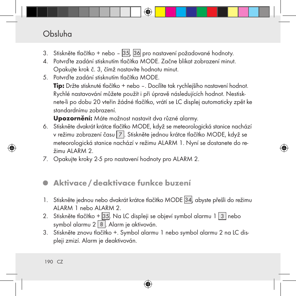 Obsluha, Aktivace / deaktivace funkce buzení | Auriol Z31130 User Manual | Page 190 / 297