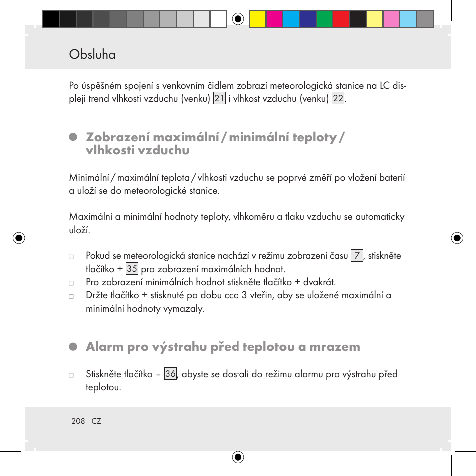 Obsluha, Alarm pro výstrahu před teplotou a mrazem | Auriol Z31130 User Manual | Page 208 / 297