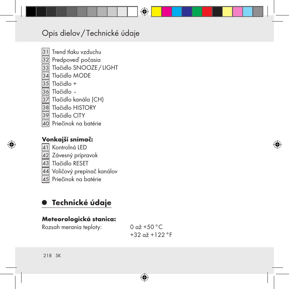 Opis dielov / technické údaje, Technické údaje / rozsah dodávky, Technické údaje | Auriol Z31130 User Manual | Page 218 / 297