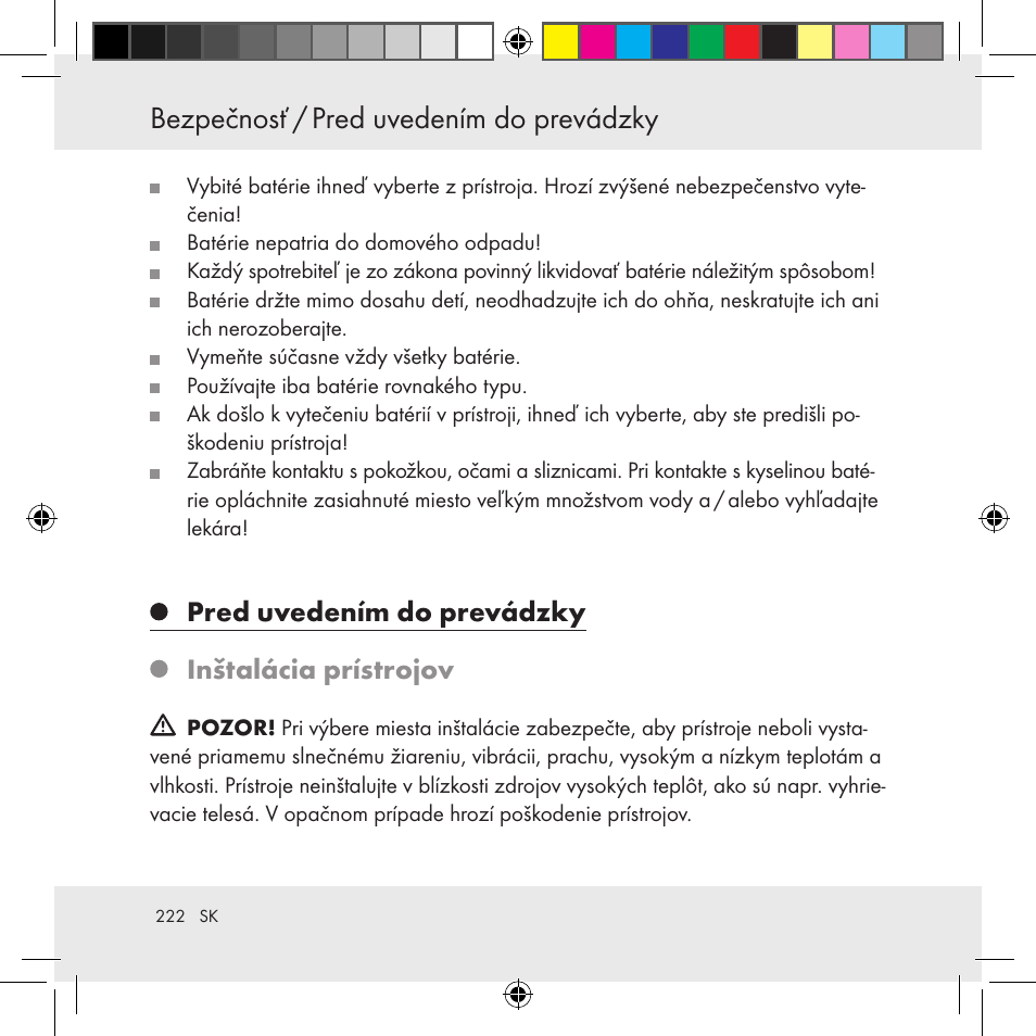 Bezpečnosť / pred uvedením do prevádzky, Pred uvedením do prevádzky, Pred uvedením do prevádzky inštalácia prístrojov | Auriol Z31130 User Manual | Page 222 / 297