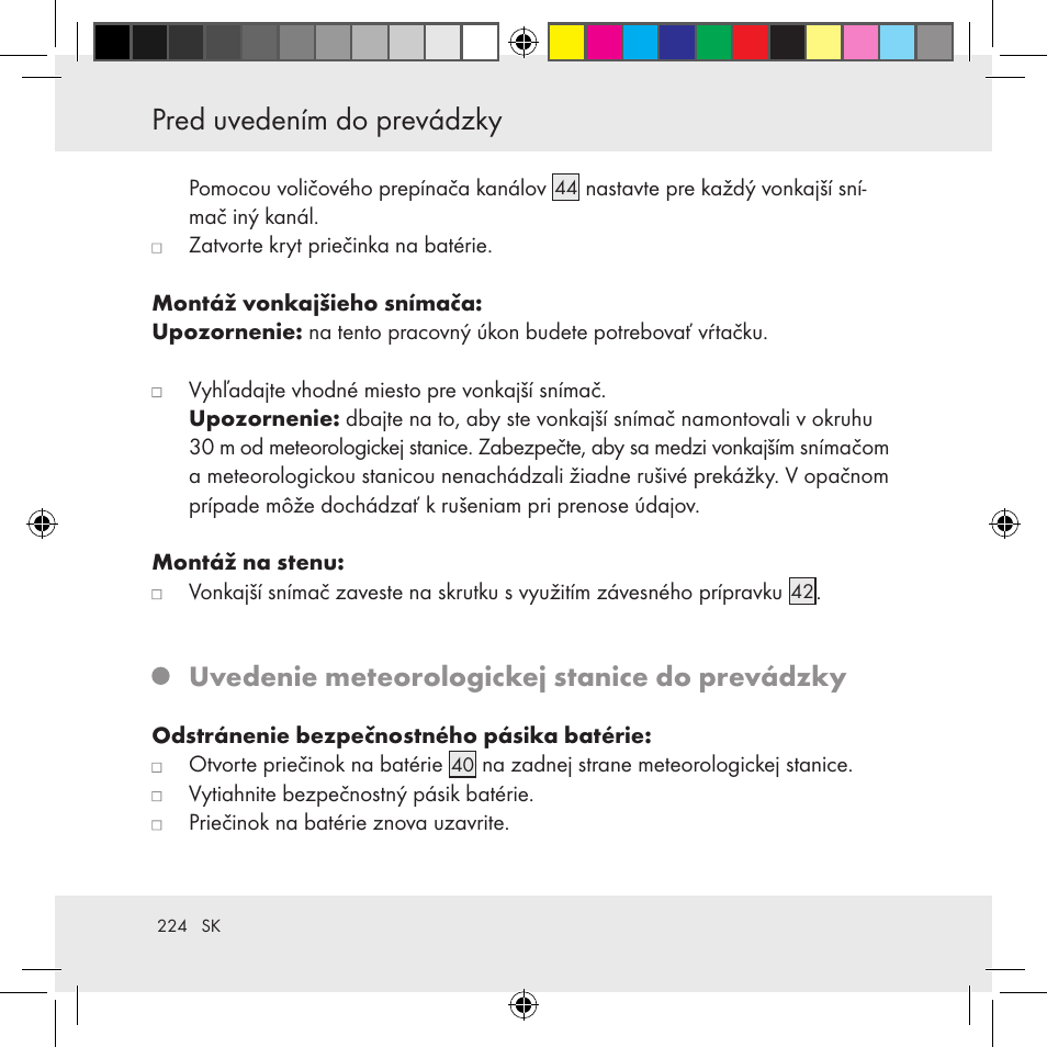 Pred uvedením do prevádzky, Uvedenie meteorologickej stanice do prevádzky | Auriol Z31130 User Manual | Page 224 / 297