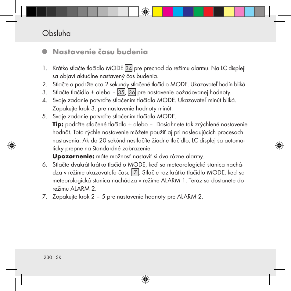 Obsluha, Nastavenie času budenia | Auriol Z31130 User Manual | Page 230 / 297