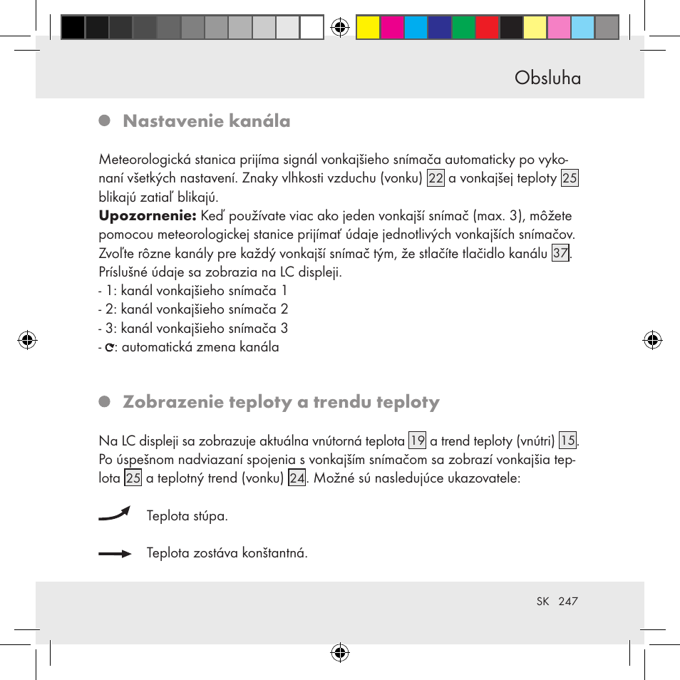 Obsluha, Nastavenie kanála, Zobrazenie teploty a trendu teploty | Auriol Z31130 User Manual | Page 247 / 297