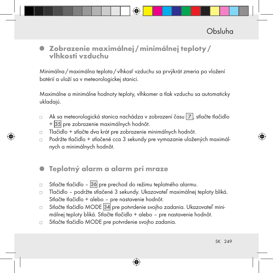 Obsluha, Teplotný alarm a alarm pri mraze | Auriol Z31130 User Manual | Page 249 / 297