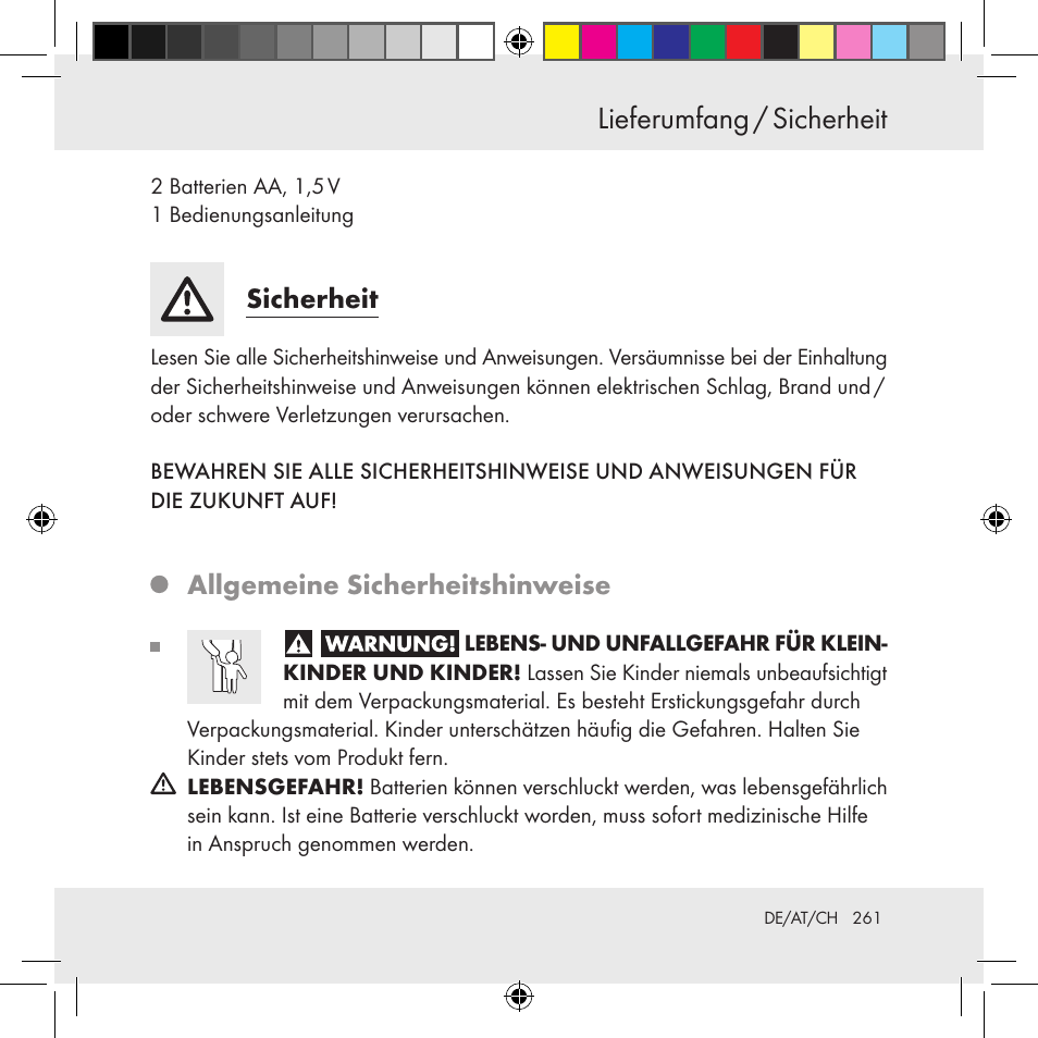 Sicherheit, Allgemeine sicherheitshinweise | Auriol Z31130 User Manual | Page 261 / 297