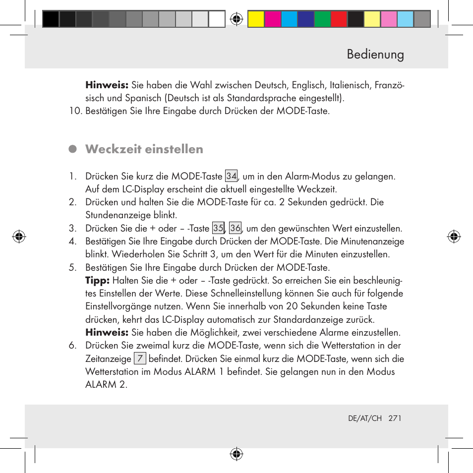 Bedienung, Weckzeit einstellen | Auriol Z31130 User Manual | Page 271 / 297