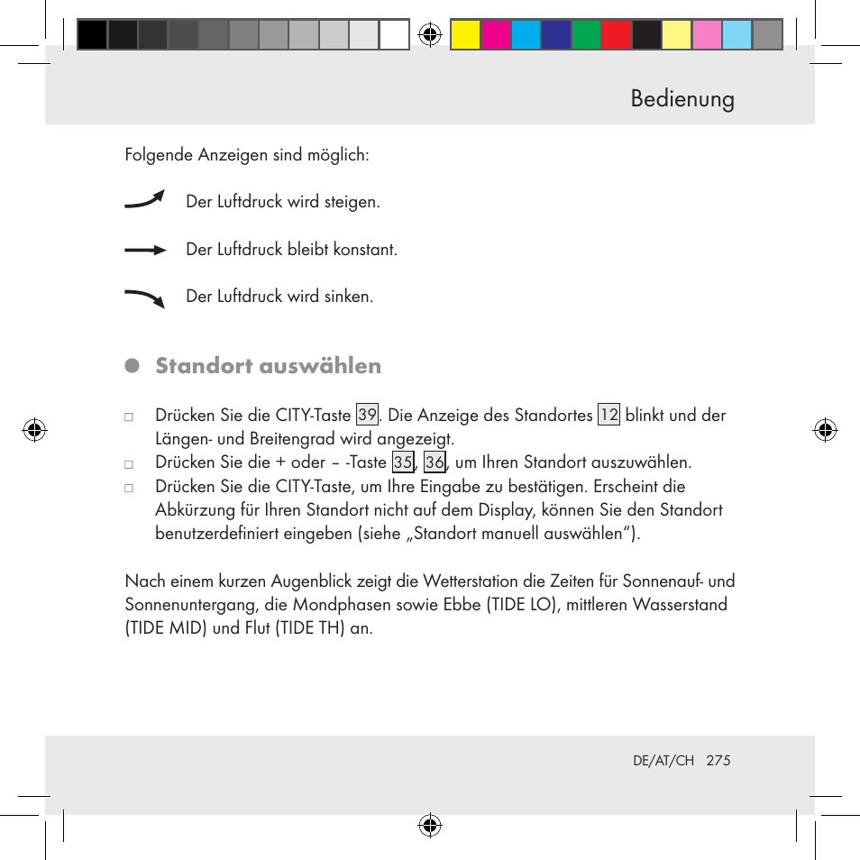 Bedienung, Standort auswählen | Auriol Z31130 User Manual | Page 275 / 297