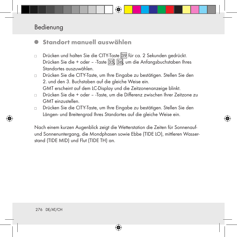 Bedienung, Standort manuell auswählen | Auriol Z31130 User Manual | Page 276 / 297