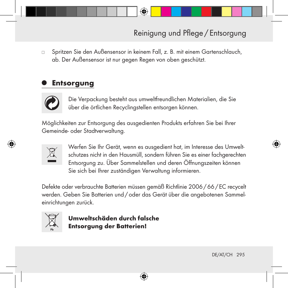 Bedienung / fehler beheben / reinigung und pflege, Reinigung und pflege / entsorgung, Entsorgung | Auriol Z31130 User Manual | Page 295 / 297