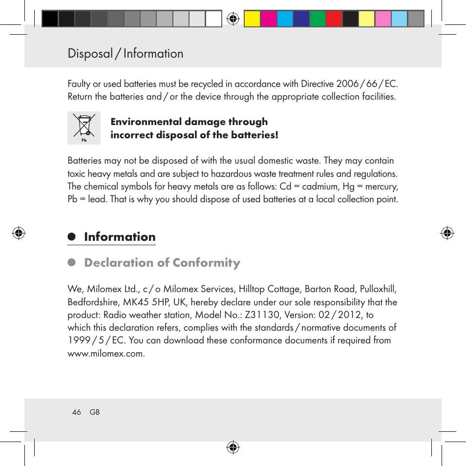 Disposal / information, Information declaration of conformity | Auriol Z31130 User Manual | Page 46 / 297