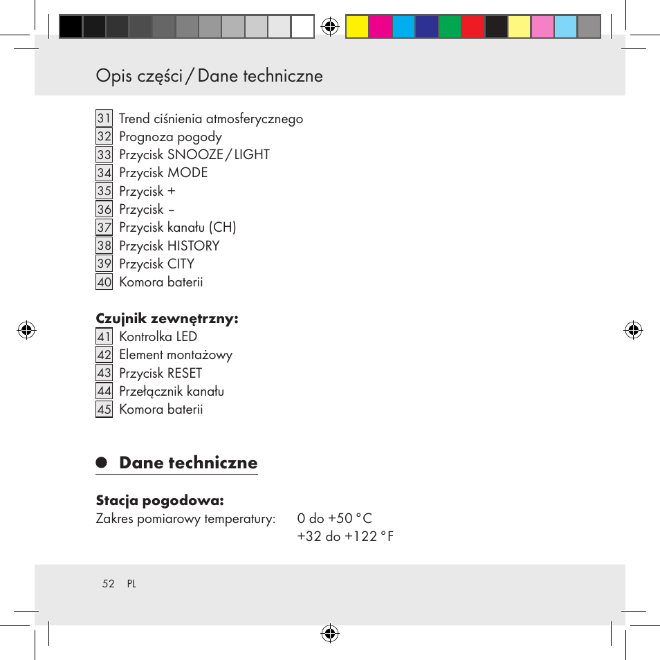 Dane techniczne | Auriol Z31130 User Manual | Page 52 / 297