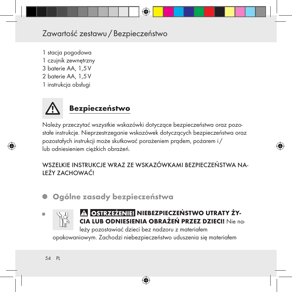 Bezpieczeństwo zawartość zestawu / bezpieczeństwo, Bezpieczeństwo, Ogólne zasady bezpieczeństwa | Auriol Z31130 User Manual | Page 54 / 297