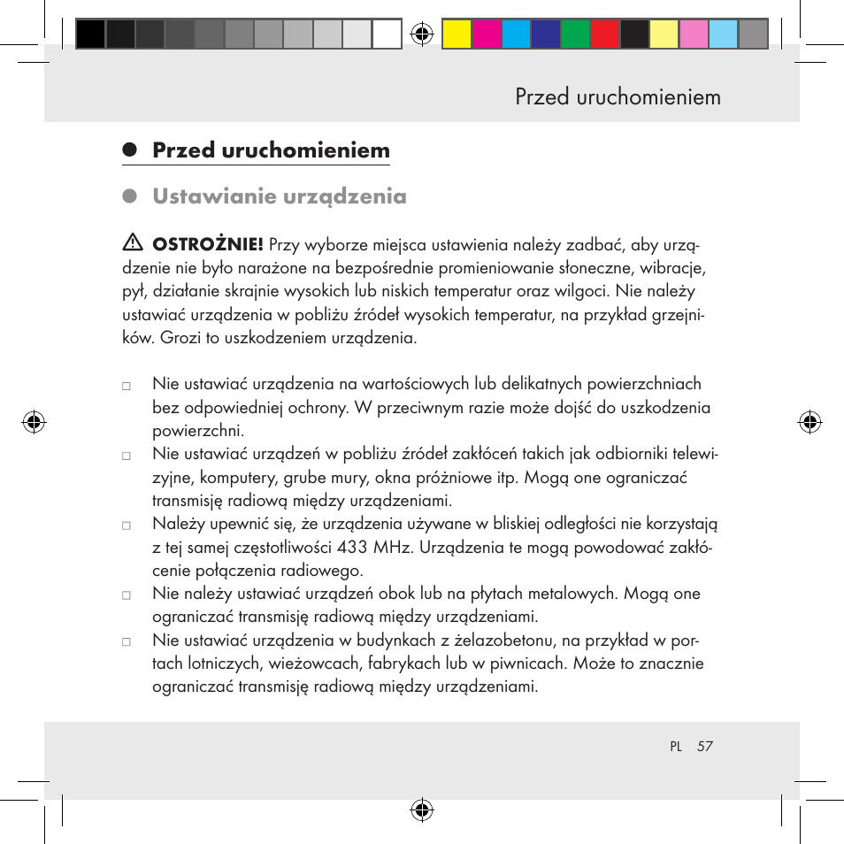 Przed uruchomieniem bezpieczeństwo, Przed uruchomieniem ustawianie urządzenia | Auriol Z31130 User Manual | Page 57 / 297