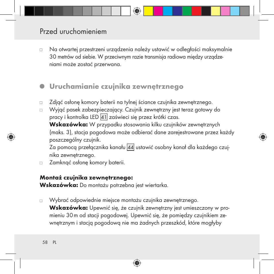 Przed uruchomieniem, Uruchamianie czujnika zewnętrznego | Auriol Z31130 User Manual | Page 58 / 297