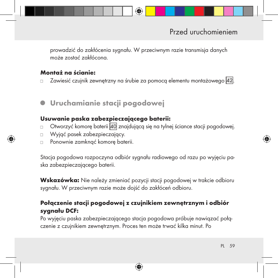 Przed uruchomieniem, Uruchamianie stacji pogodowej | Auriol Z31130 User Manual | Page 59 / 297