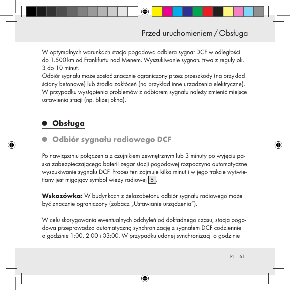 Przed uruchomieniem / obsługa przed uruchomieniem, Obsługa odbiór sygnału radiowego dcf | Auriol Z31130 User Manual | Page 61 / 297