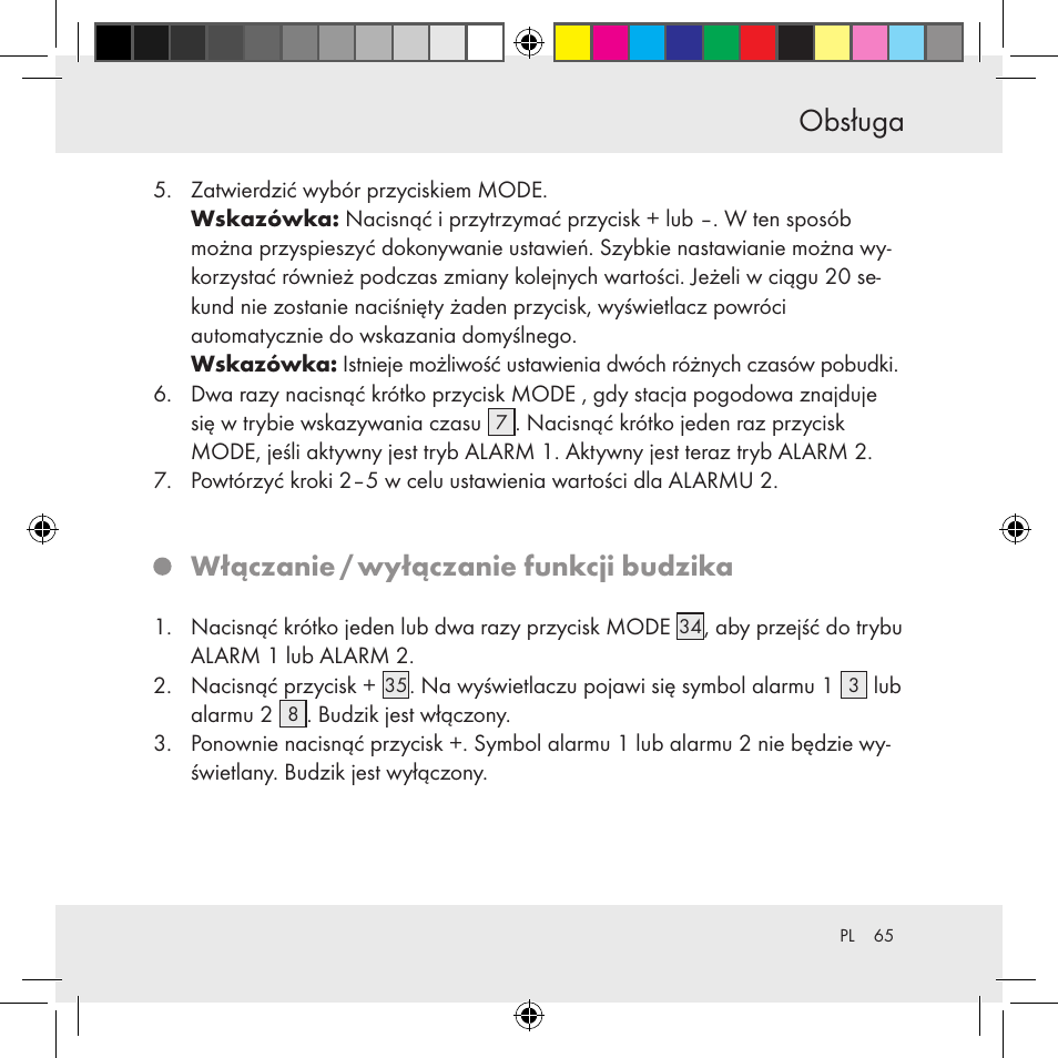 Obsługa, Włączanie / wyłączanie funkcji budzika | Auriol Z31130 User Manual | Page 65 / 297