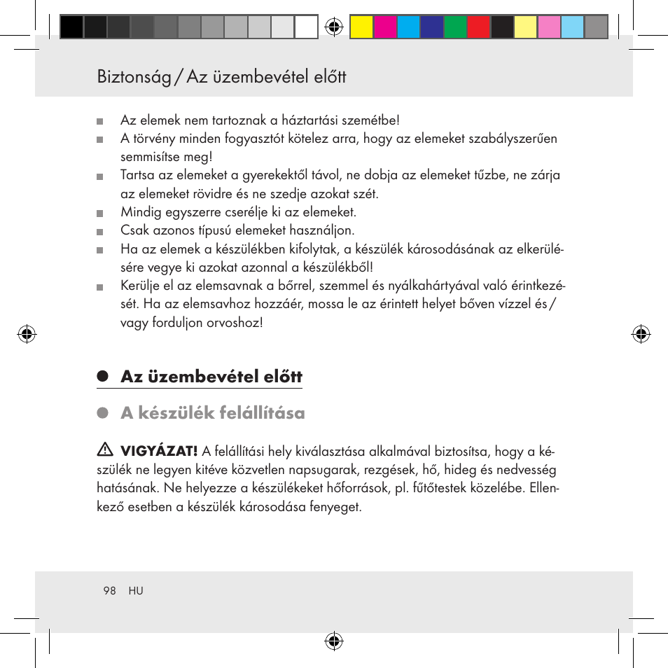 Az üzembevétel előtt a készülék felállítása | Auriol Z31130 User Manual | Page 98 / 297