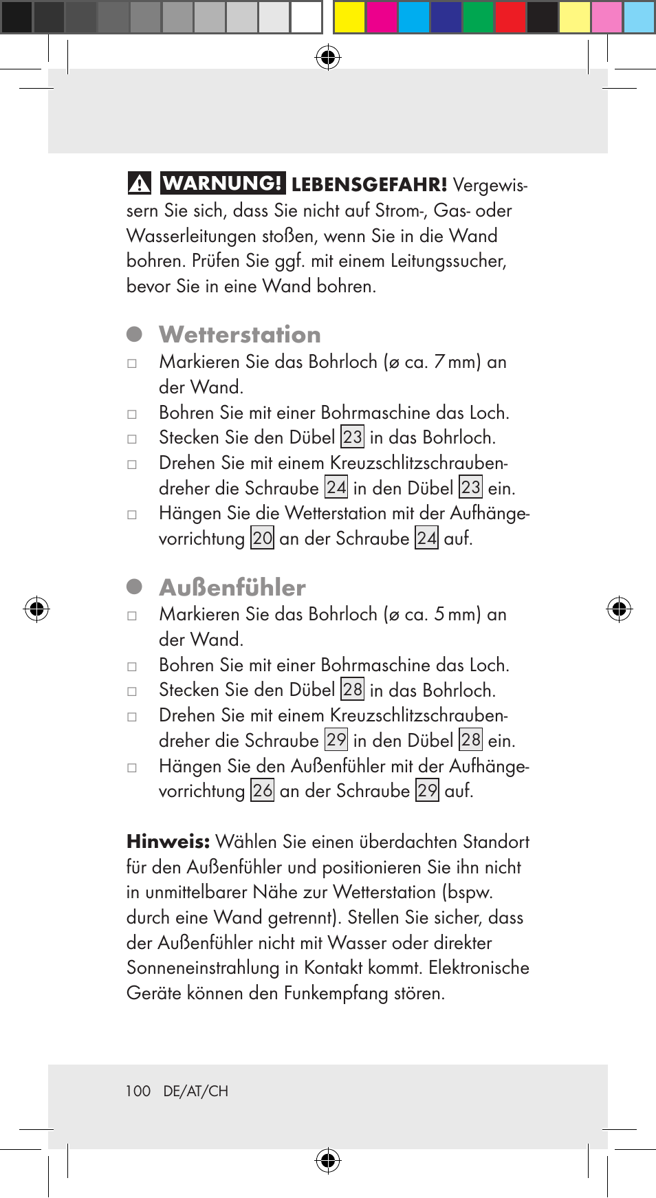 Wetterstation, Außenfühler | Auriol Z29962C User Manual | Page 100 / 112