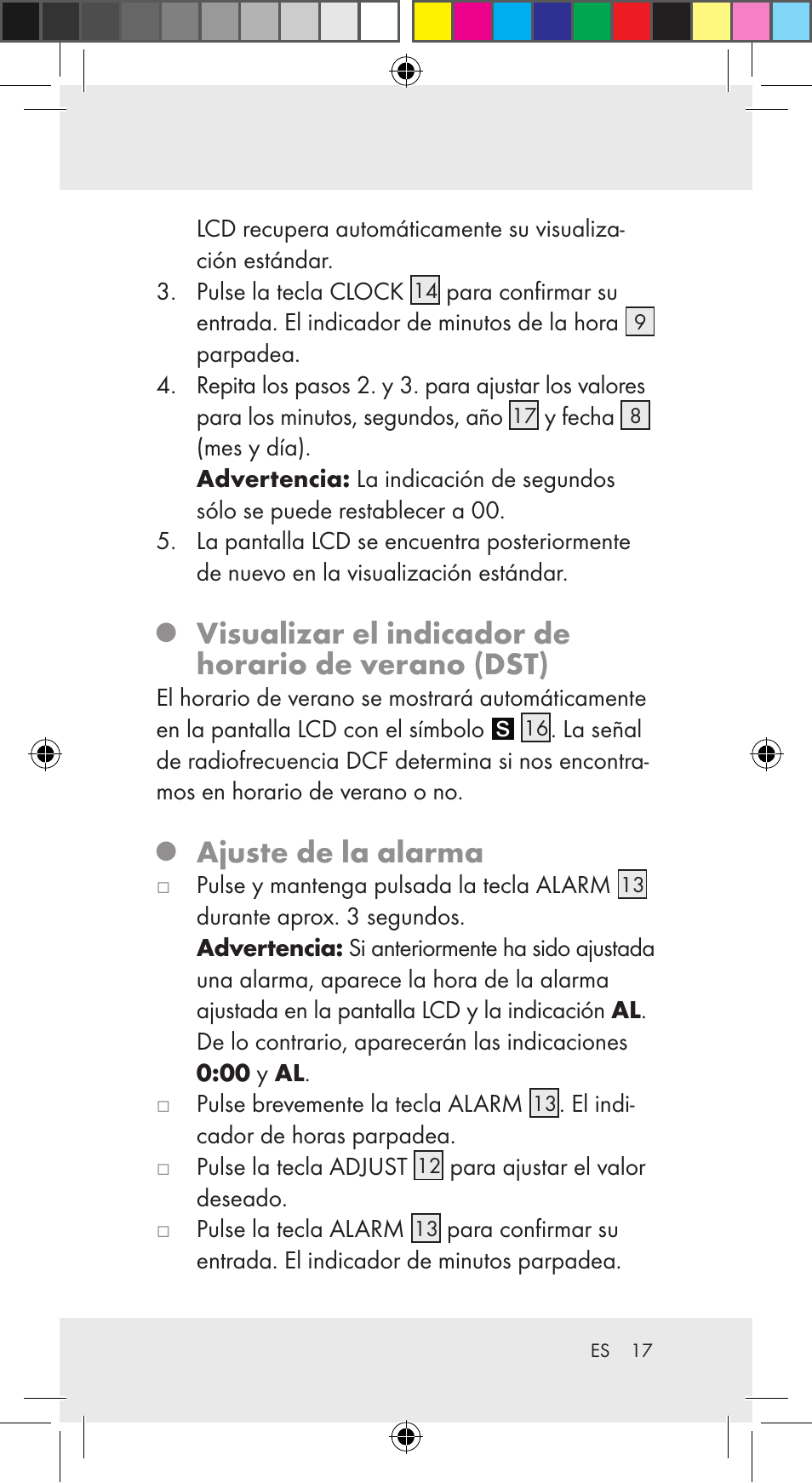 Visualizar el indicador de horario de verano (dst), Ajuste de la alarma | Auriol Z29962C User Manual | Page 17 / 112