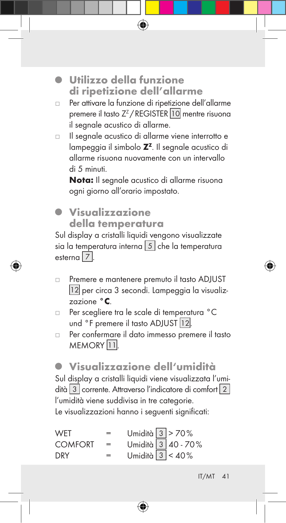 Visualizzazione della temperatura, Visualizzazione dell‘umidità | Auriol Z29962C User Manual | Page 41 / 112