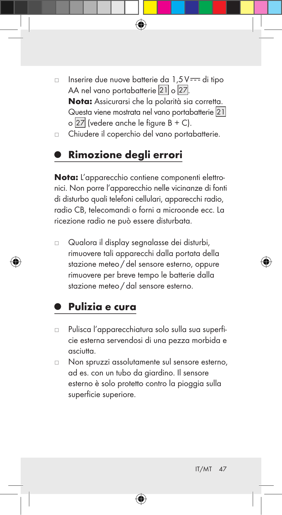 Rimozione degli errori, Pulizia e cura | Auriol Z29962C User Manual | Page 47 / 112