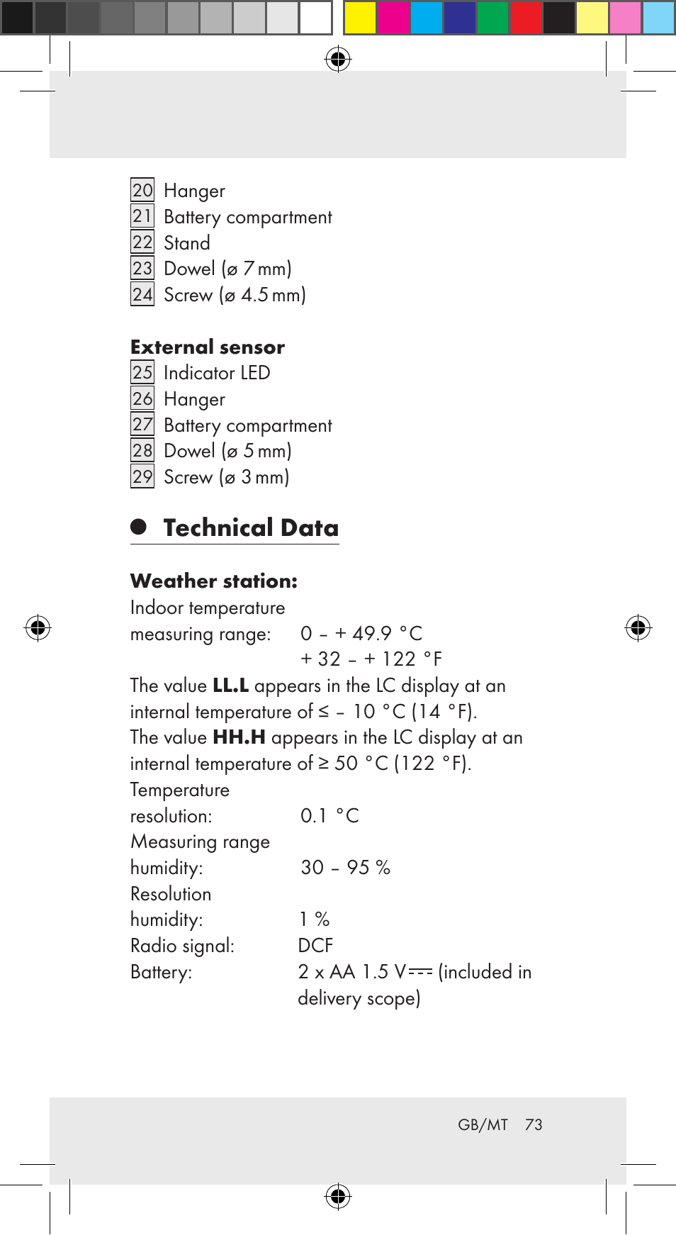 Technical data | Auriol Z29962C User Manual | Page 73 / 112