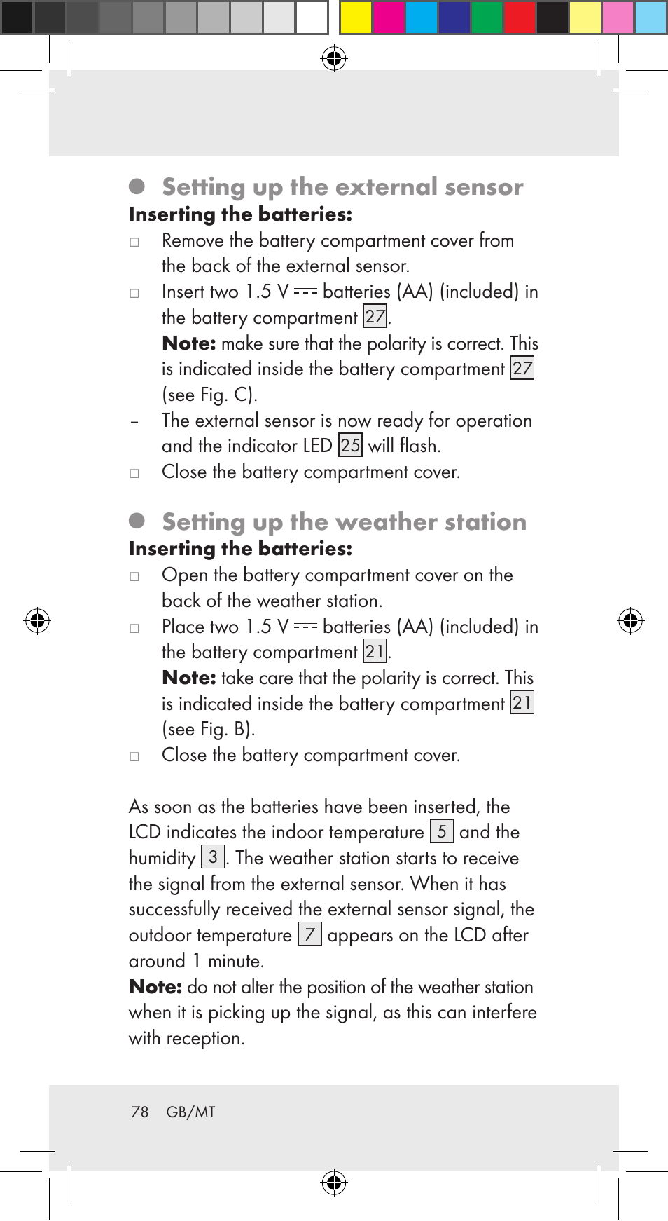 Setting up the external sensor, Setting up the weather station | Auriol Z29962C User Manual | Page 78 / 112