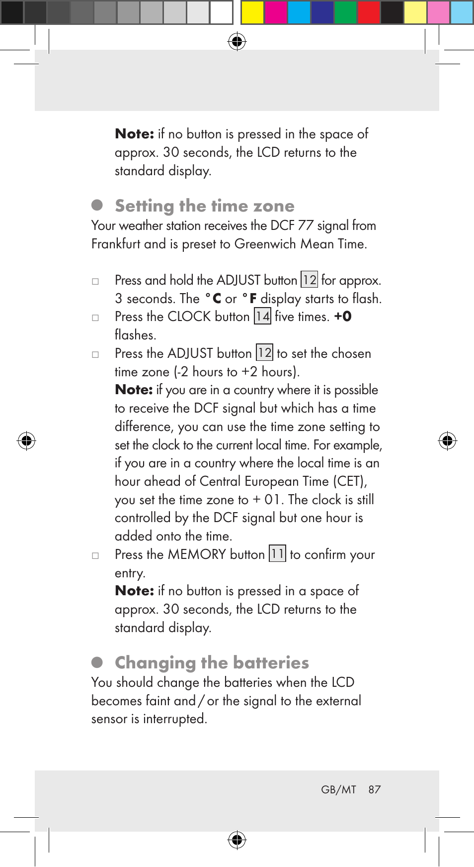 Setting the time zone, Changing the batteries | Auriol Z29962C User Manual | Page 87 / 112