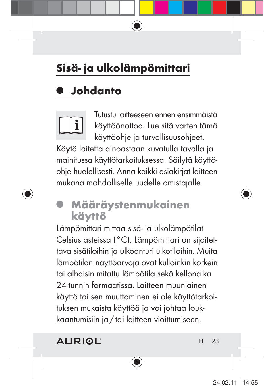 Sisä- ja ulkolämpömittari, Johdanto, Määräystenmukainen käyttö | Auriol H4286A_B User Manual | Page 25 / 75