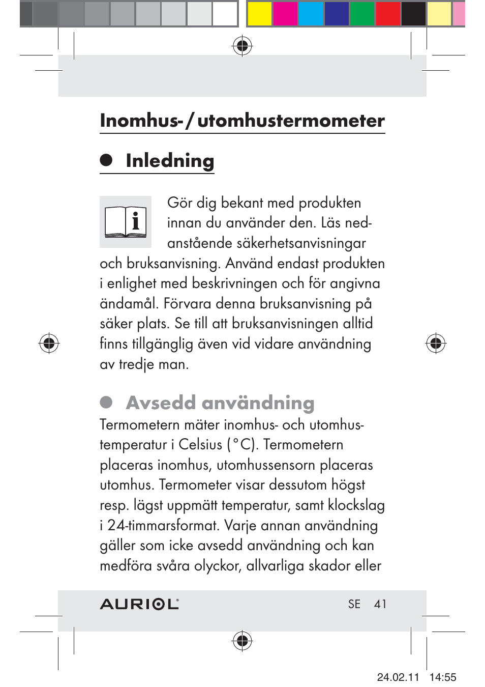Inomhus- / utomhustermometer, Inledning, Avsedd användning | Auriol H4286A_B User Manual | Page 43 / 75