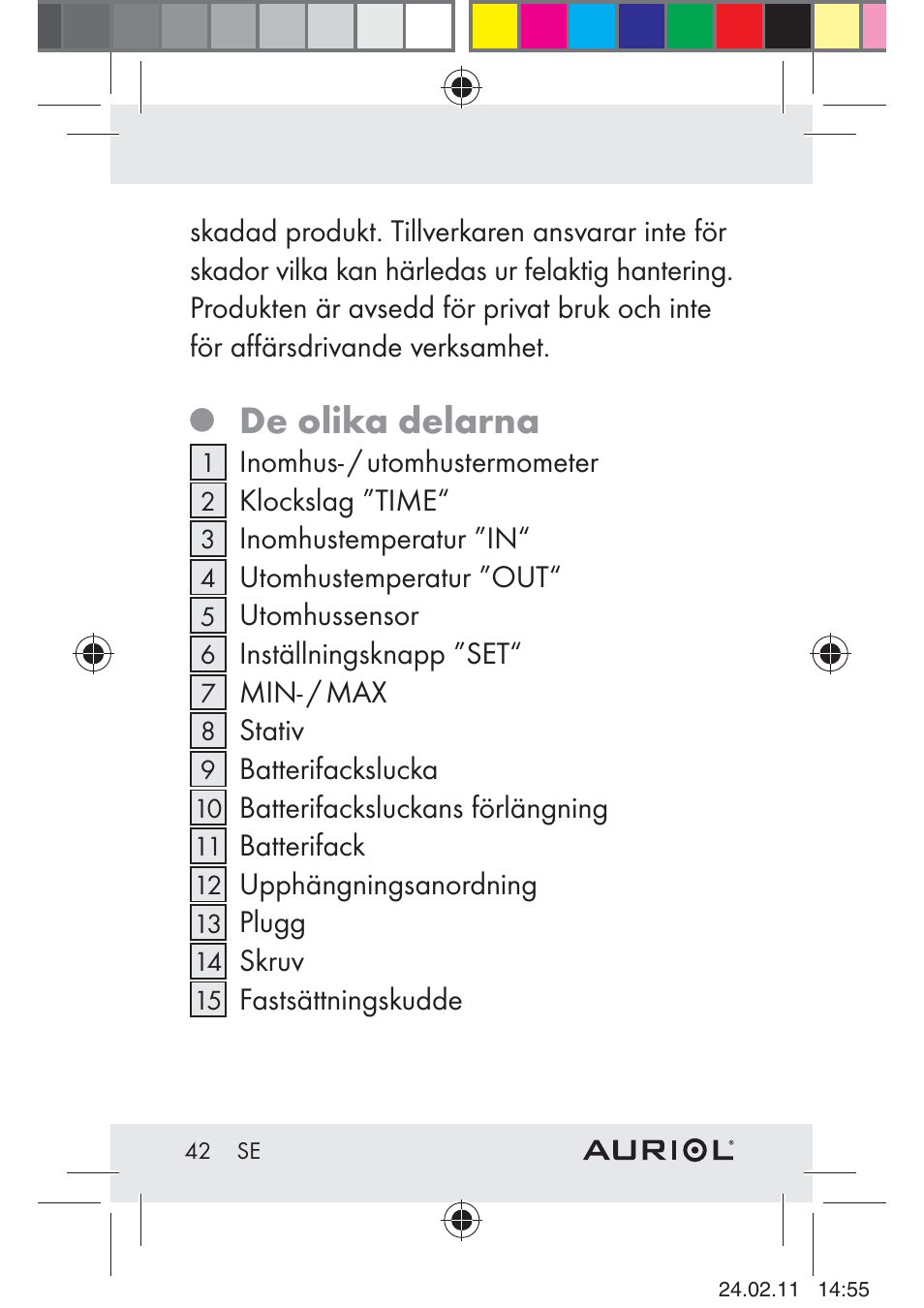 De olika delarna | Auriol H4286A_B User Manual | Page 44 / 75