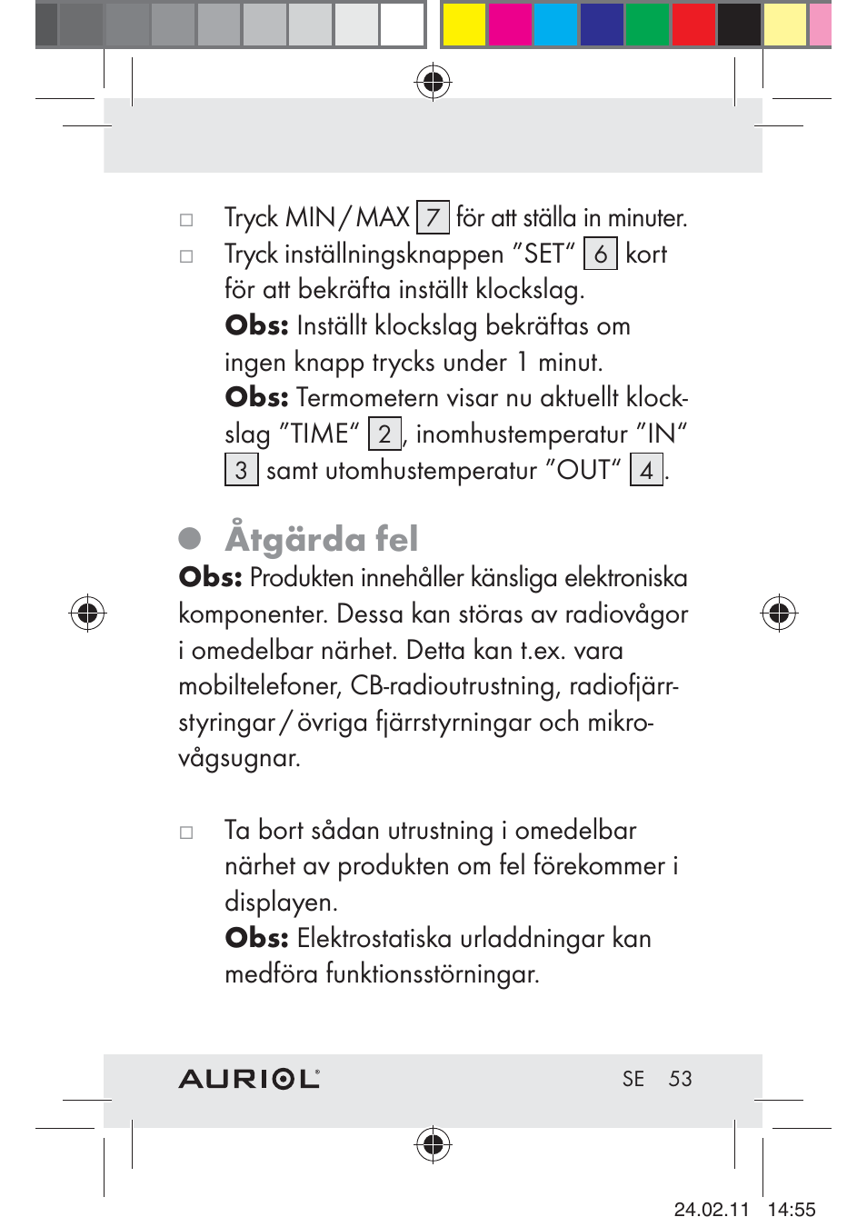 Åtgärda fel | Auriol H4286A_B User Manual | Page 55 / 75