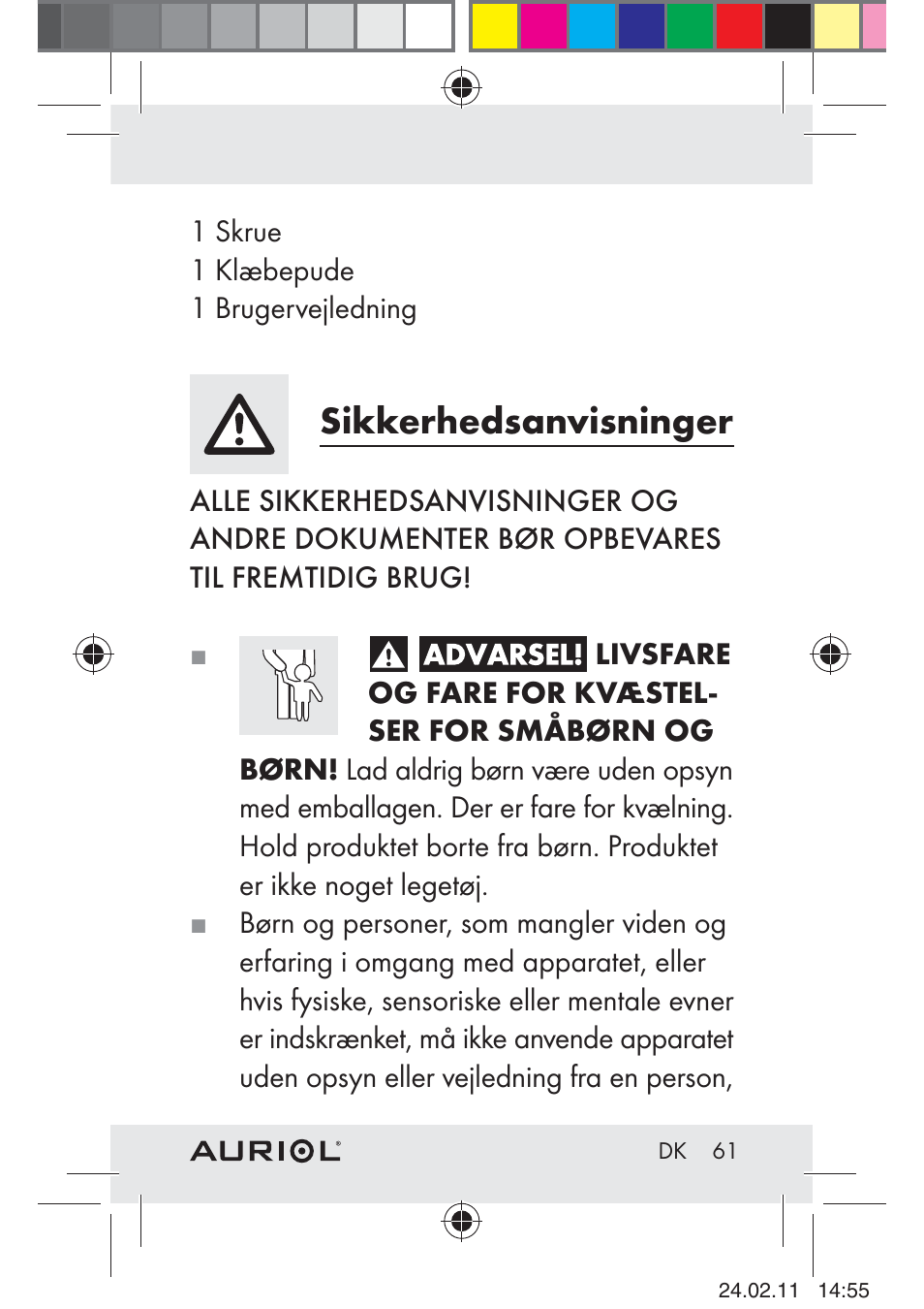 Sikkerhedsanvisninger | Auriol H4286A_B User Manual | Page 63 / 75