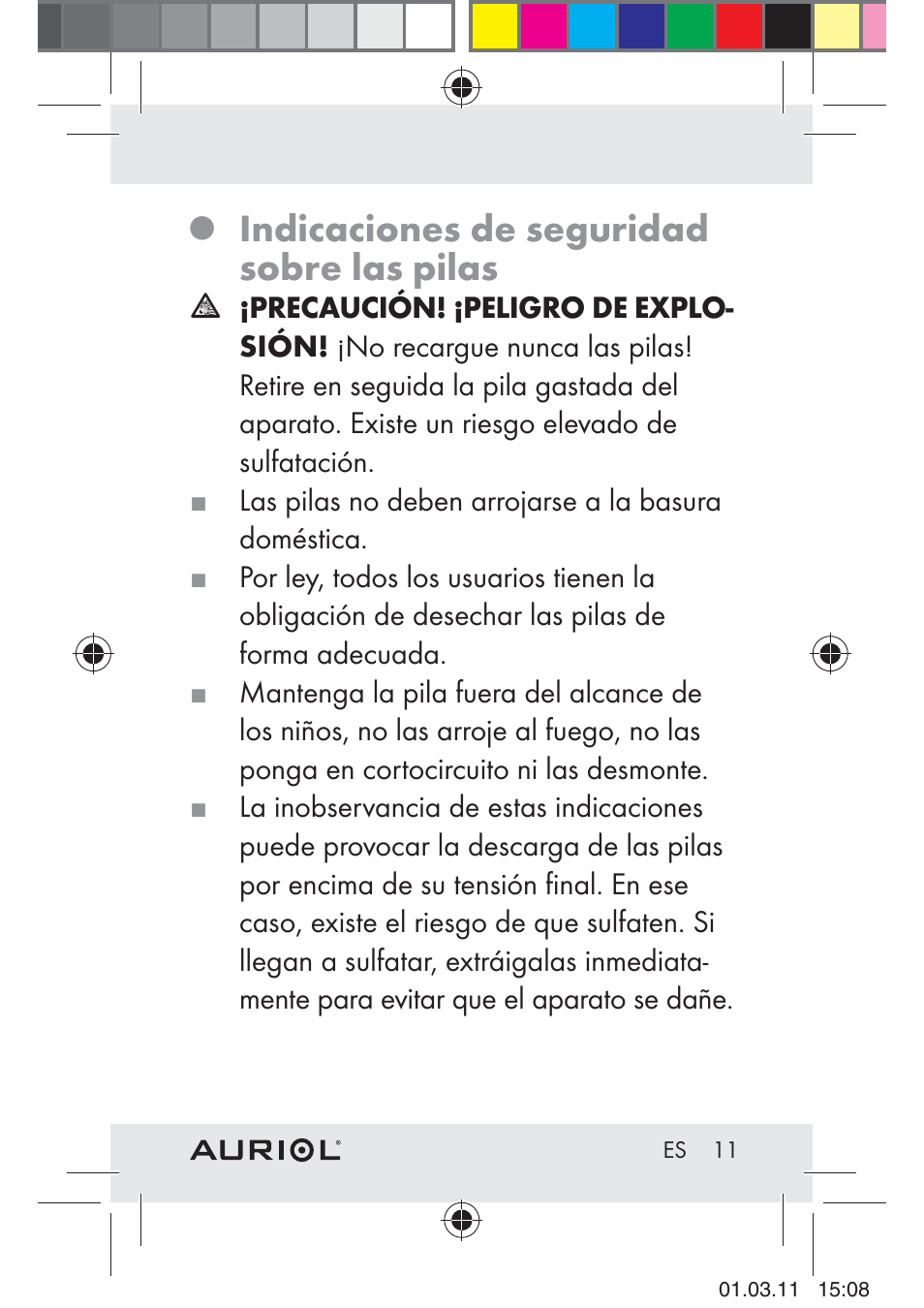 Indicaciones de seguridad sobre las pilas | Auriol H4286A_B User Manual | Page 13 / 81