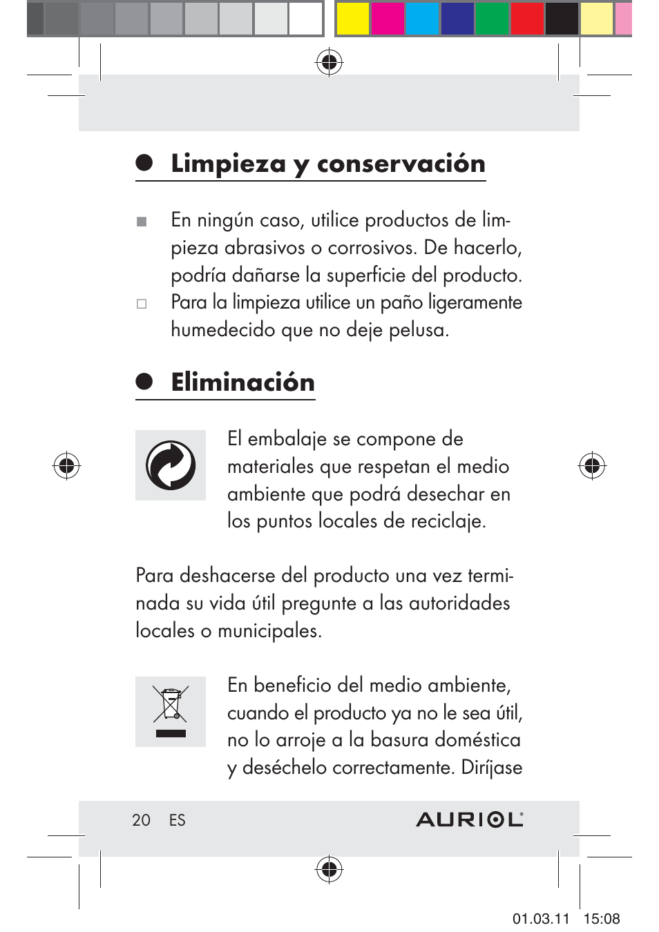 Limpieza y conservación, Eliminación | Auriol H4286A_B User Manual | Page 22 / 81