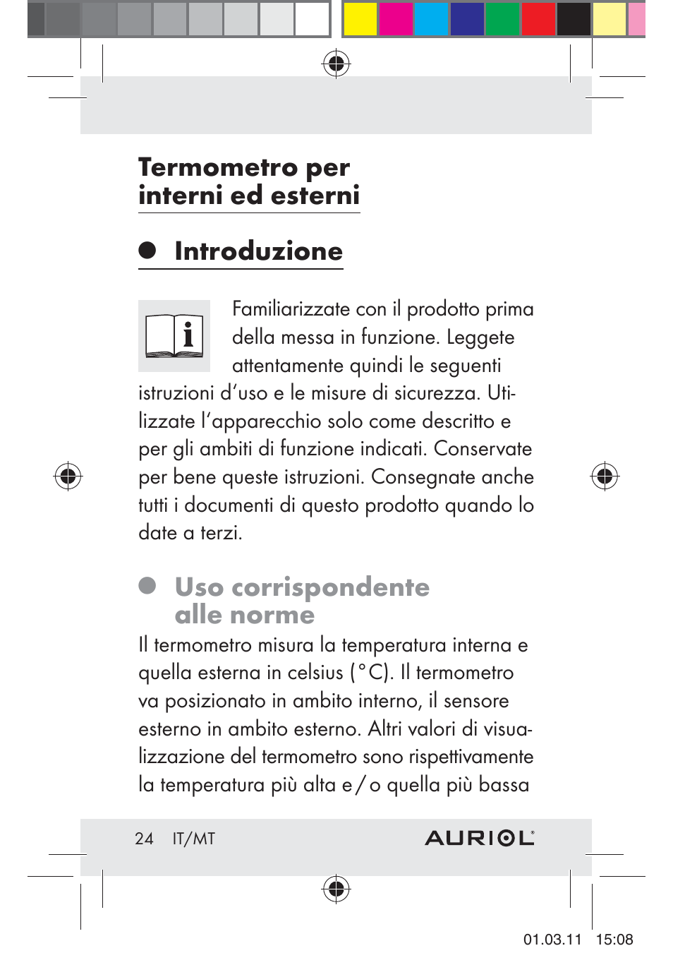 Termometro per interni ed esterni, Introduzione, Uso corrispondente alle norme | Auriol H4286A_B User Manual | Page 26 / 81