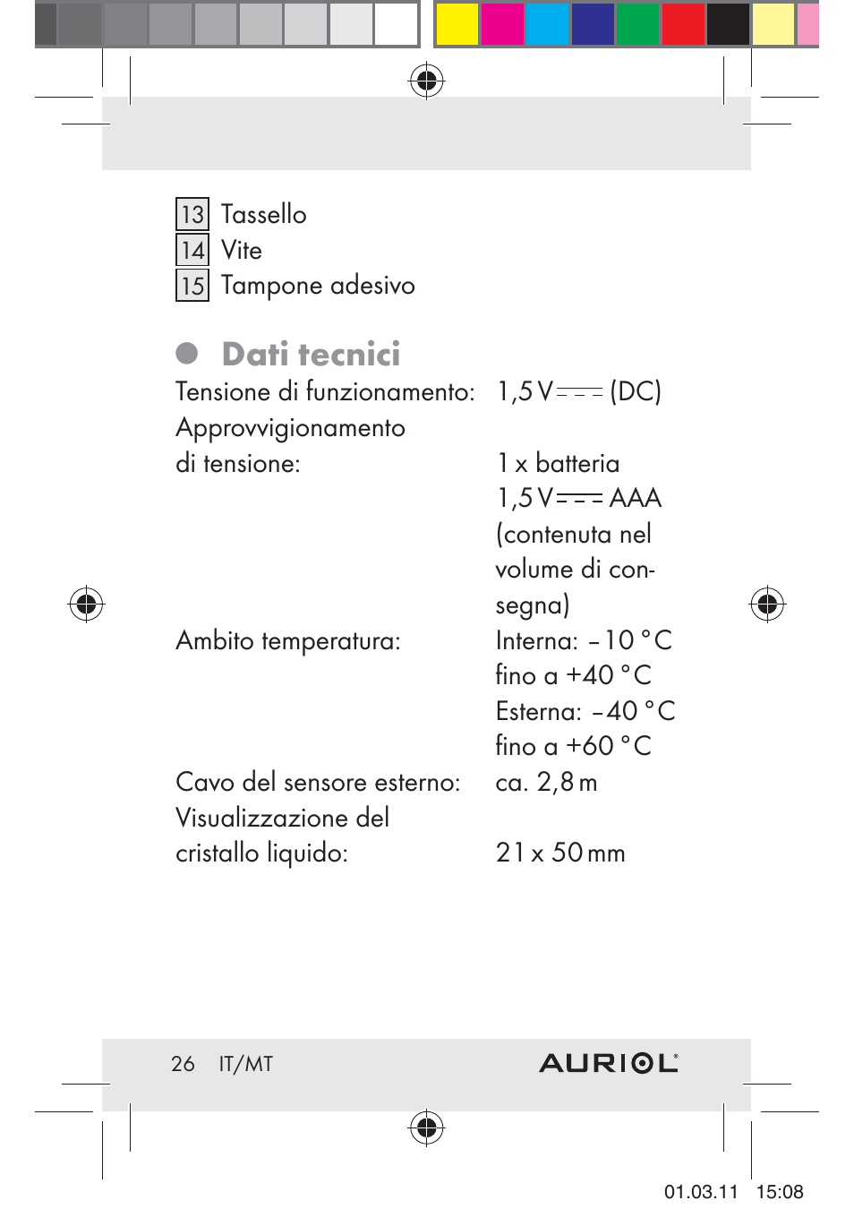 Dati tecnici | Auriol H4286A_B User Manual | Page 28 / 81